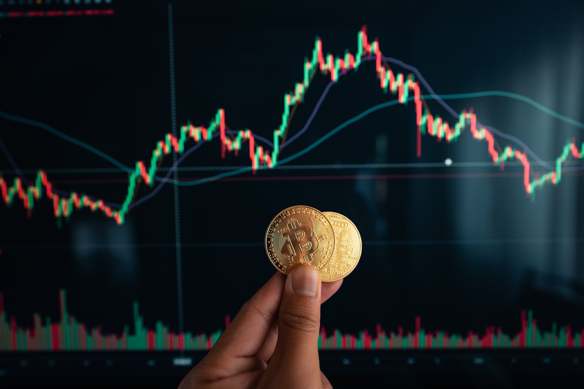 Crypto coins and graphs in the computer screen