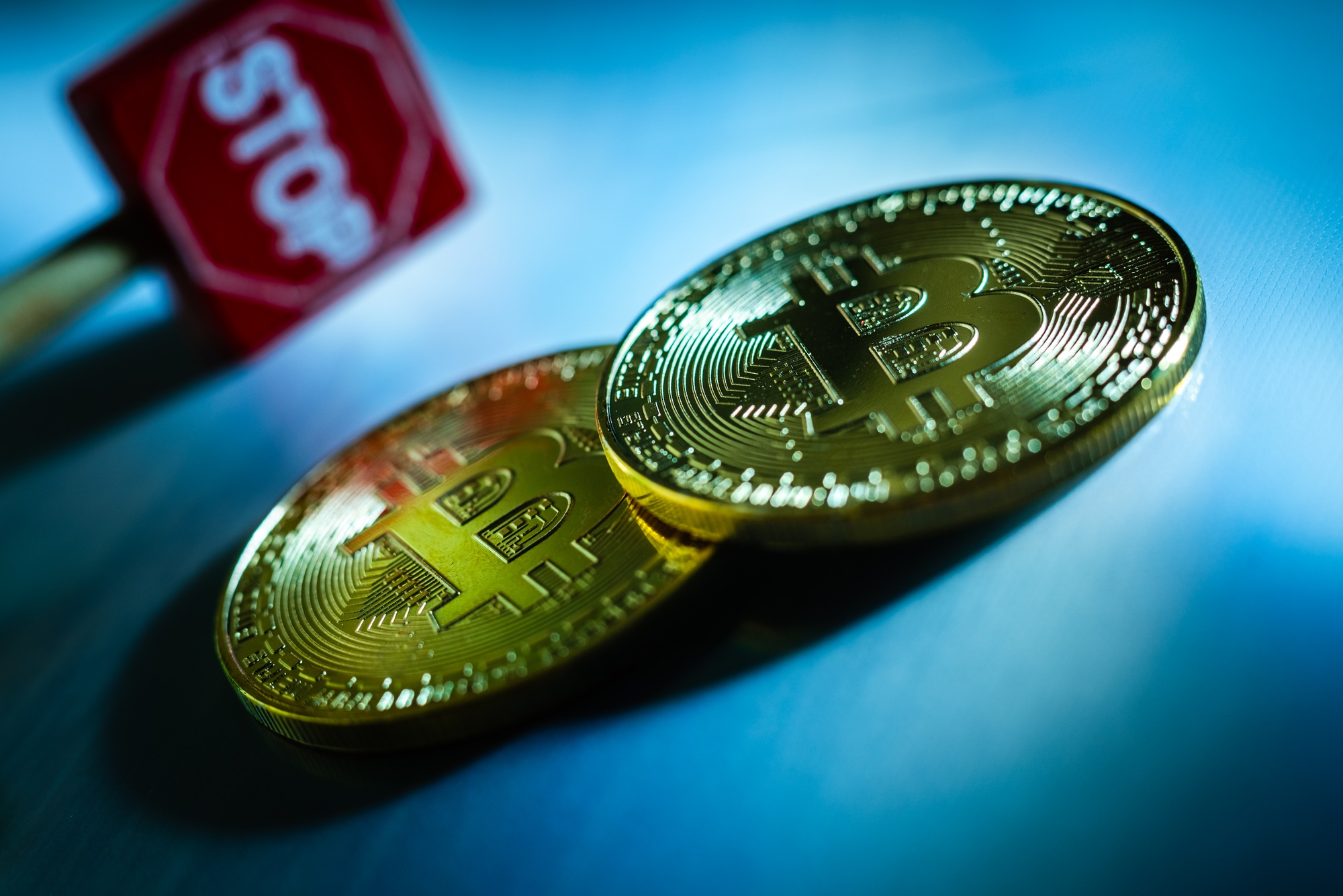 Crisis concept of bitcoin cryptocurrencies, stop investments.