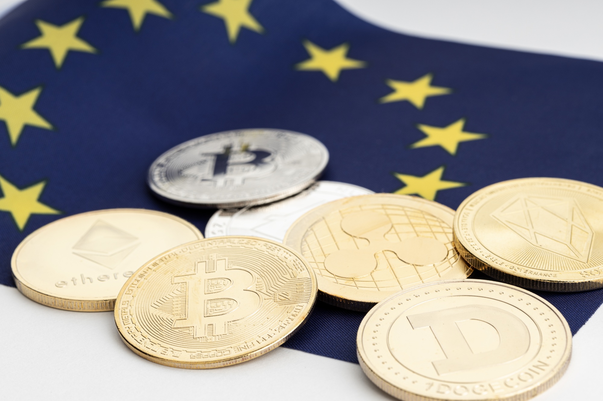 Crypto coins on European Union flag