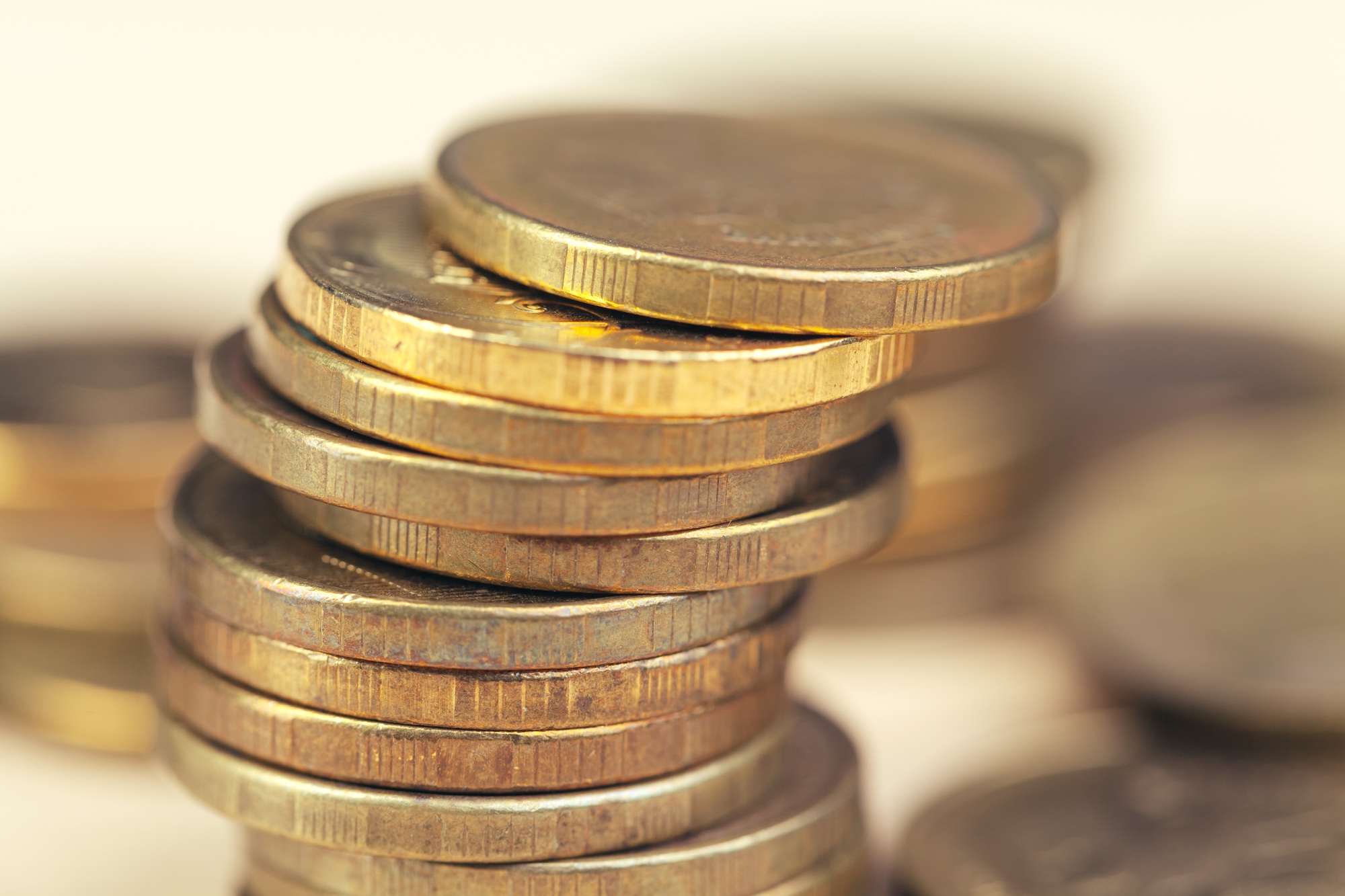 piles of coins on working table