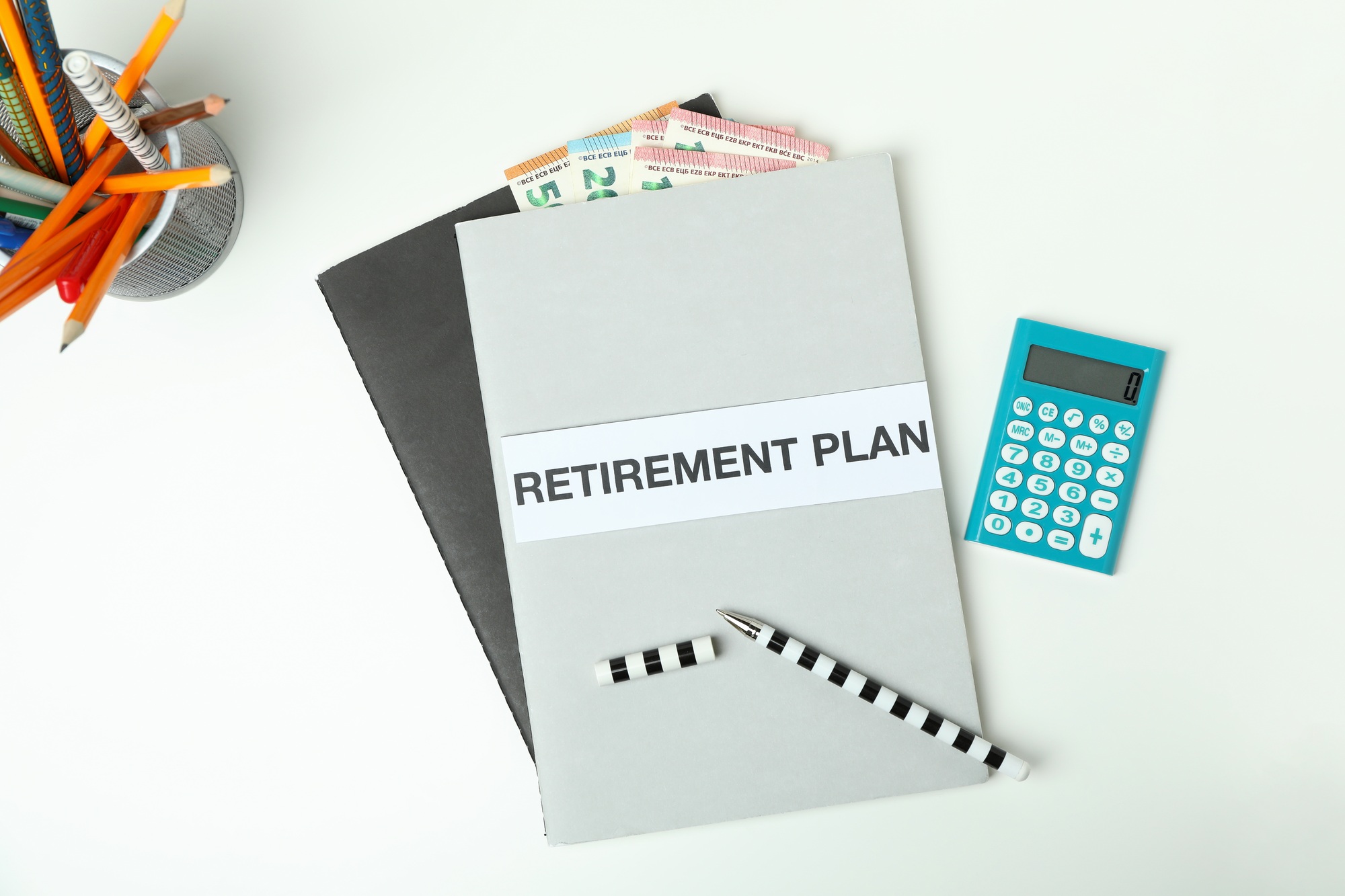 Concept of pension or retirement plan on white background