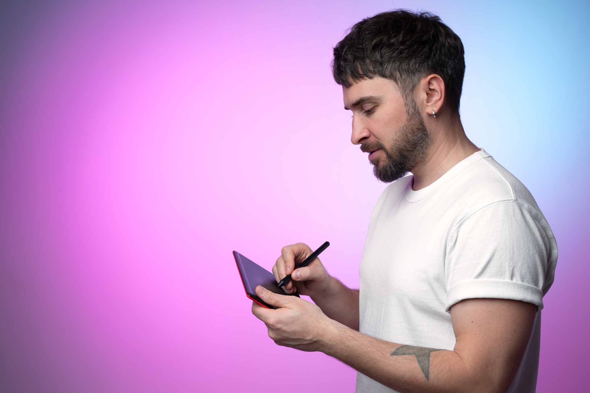 The Digital artist creates NFT non fungible token for crypto art in blockchain