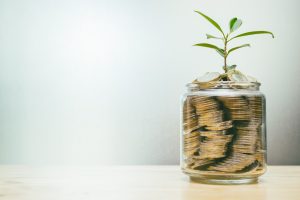 coin saving collection in jar with plant grow for growing wealth personal income